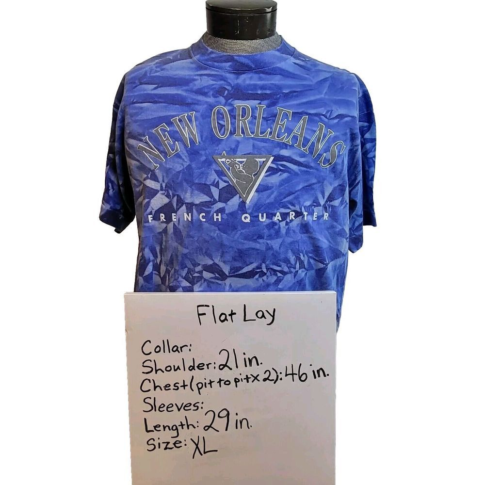 Vintage New‎ Orleans French Quarter Mens XL Tshirt Blue Tie Dye Graphic SS